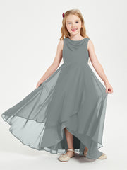 Junior Robes de Demoiselle d'Honneur Modernes à Col Cowl Asymétrique Gris Acier