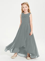 Junior Robes de Demoiselle d'Honneur Modernes à Col Cowl Asymétrique Gris Acier