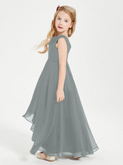 Junior Robes de Demoiselle d'Honneur Modernes à Col Cowl Asymétrique Gris Acier