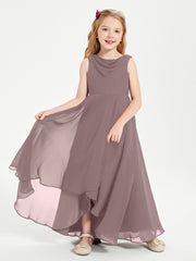 Junior Robes de Demoiselle d'Honneur Modernes à Col Cowl Asymétrique Vintage Mauve