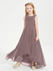 Junior Robes de Demoiselle d'Honneur Modernes à Col Cowl Asymétrique Vintage Mauve