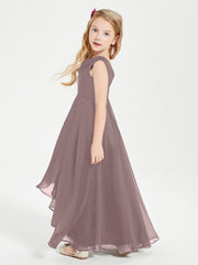 Junior Robes de Demoiselle d'Honneur Modernes à Col Cowl Asymétrique Vintage Mauve