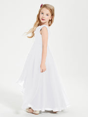Junior Robes de Demoiselle d'Honneur Modernes à Col Cowl Asymétrique Blanc