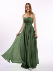 Robes Demoiselle d'honneur Sans Bretelles Mousseline Plissées Olive Verte