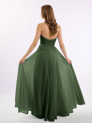 Robes Demoiselle d'honneur Sans Bretelles Mousseline Plissées Olive Verte Grande Taille
