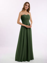Robes Demoiselle d'honneur Sans Bretelles Mousseline Plissées Olive Verte Grande Taille