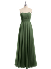 Robes Demoiselle d'honneur Sans Bretelles Mousseline Plissées Olive Verte