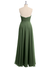 Robes Demoiselle d'honneur Sans Bretelles Mousseline Plissées Olive Verte