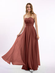 Robes Demoiselle d'honneur Sans Bretelles Mousseline Plissées terracotta