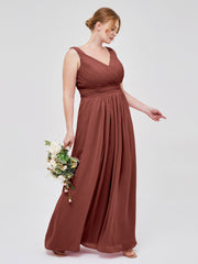 Col en V Pleine Longueur Mousseline Robe avec Plissé Bustier terracotta