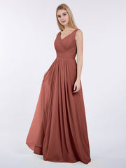 Col en V Pleine Longueur Mousseline Robe avec Plissé Bustier terracotta
