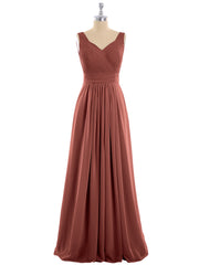 Col en V Pleine Longueur Mousseline Robe avec Plissé Bustier terracotta