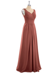 Col en V Pleine Longueur Mousseline Robe avec Plissé Bustier terracotta