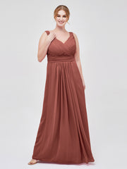 Col en V Pleine Longueur Mousseline Robe avec Plissé Bustier terracotta