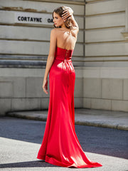 Robe Fourreau Sans Bretelles avec Traîne Balayage Rouge Grande Taille