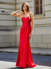 Robe Fourreau Sans Bretelles avec Traîne Balayage Rouge