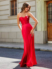 Robe Fourreau Sans Bretelles avec Traîne Balayage Rouge Grande Taille