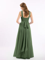 Devant Croisé Mousseline Robe Longue avec Nœud Olive Verte