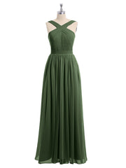 Devant Croisé Mousseline Robe Longue avec Nœud Olive Verte Grande Taille