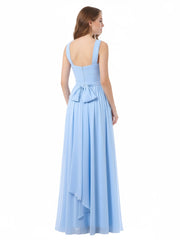 Devant Croisé Mousseline Robe Longue avec Nœud Bleu Ciel