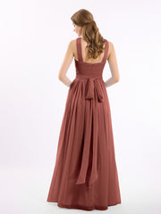 Devant Croisé Mousseline Robe Longue avec Nœud terracotta