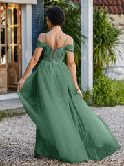 Robe de Soirée en Tulle Fourreau à Bretelles Spaghetti Vert Foncé