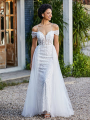 Robe de Soirée en Tulle Fourreau à Bretelles Spaghetti Ivoire Grande Taille