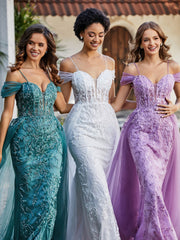 Robe de Soirée en Tulle Fourreau à Bretelles Spaghetti Lilas