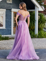 Robe de Soirée en Tulle Fourreau à Bretelles Spaghetti Lilas