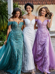 Robe de Soirée en Tulle Fourreau à Bretelles Spaghetti Lilas