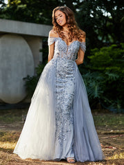 Robe de Soirée en Tulle Fourreau à Bretelles Spaghetti Argent Grande Taille