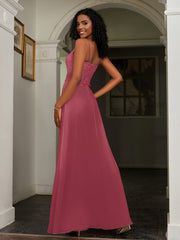 Robe Appliquée en A-ligne en Mousseline et Dentelle à Dos Nu Cannelle Rose