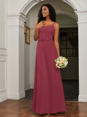 Robe Appliquée en A-ligne en Mousseline et Dentelle à Dos Nu Cannelle Rose Grande Taille