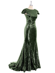 Paillettes Sirène Robe avec Mancherons Olive Verte Grande Taille