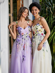 Robe de A-ligne en Tulle Longeur de Mollet à Col en Cœur Jonquille