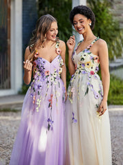 Robe de A-ligne en Tulle Longeur de Mollet à Col en Cœur Jonquille