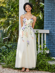 Robe de A-ligne en Tulle Longeur de Mollet à Col en Cœur Jonquille Grande Taille