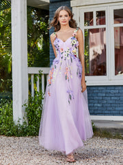 Robe de A-ligne en Tulle Longeur de Mollet à Col en Cœur Lilas Grande Taille