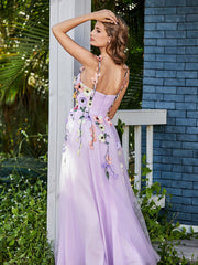 Robe de A-ligne en Tulle Longeur de Mollet à Col en Cœur Lilas Grande Taille