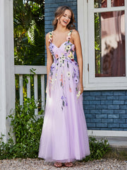 Robe de A-ligne en Tulle Longeur de Mollet à Col en Cœur Lilas Grande Taille