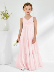Robes de Demoiselle d'Honneur Junior en Mousseline Sans Manches avec Nœud Rose Pâle