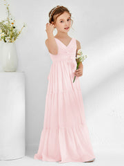 Robes de Demoiselle d'Honneur Junior en Mousseline Sans Manches avec Nœud Rose Pâle