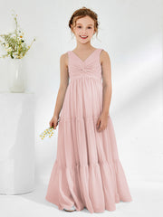 Robes de Demoiselle d'Honneur Junior en Mousseline Sans Manches avec Nœud Rose Poudré
