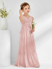 Robes de Demoiselle d'Honneur Junior en Mousseline Sans Manches avec Nœud Rose Poudré