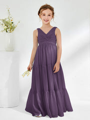 Robes de Demoiselle d'Honneur Junior en Mousseline Sans Manches avec Nœud Plum