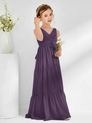 Robes de Demoiselle d'Honneur Junior en Mousseline Sans Manches avec Nœud Plum
