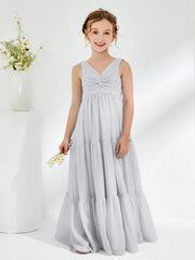 Robes de Demoiselle d'Honneur Junior en Mousseline Sans Manches avec Nœud Argent