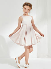 Jolie Robe de Fille Plissée à Col en Scoop avec Longueur aux Genoux Pétale Rose