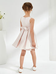 Jolie Robe de Fille Plissée à Col en Scoop avec Longueur aux Genoux Pétale Rose