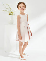 Jolie Robe de Fille Plissée à Col en Scoop avec Longueur aux Genoux Pétale Rose